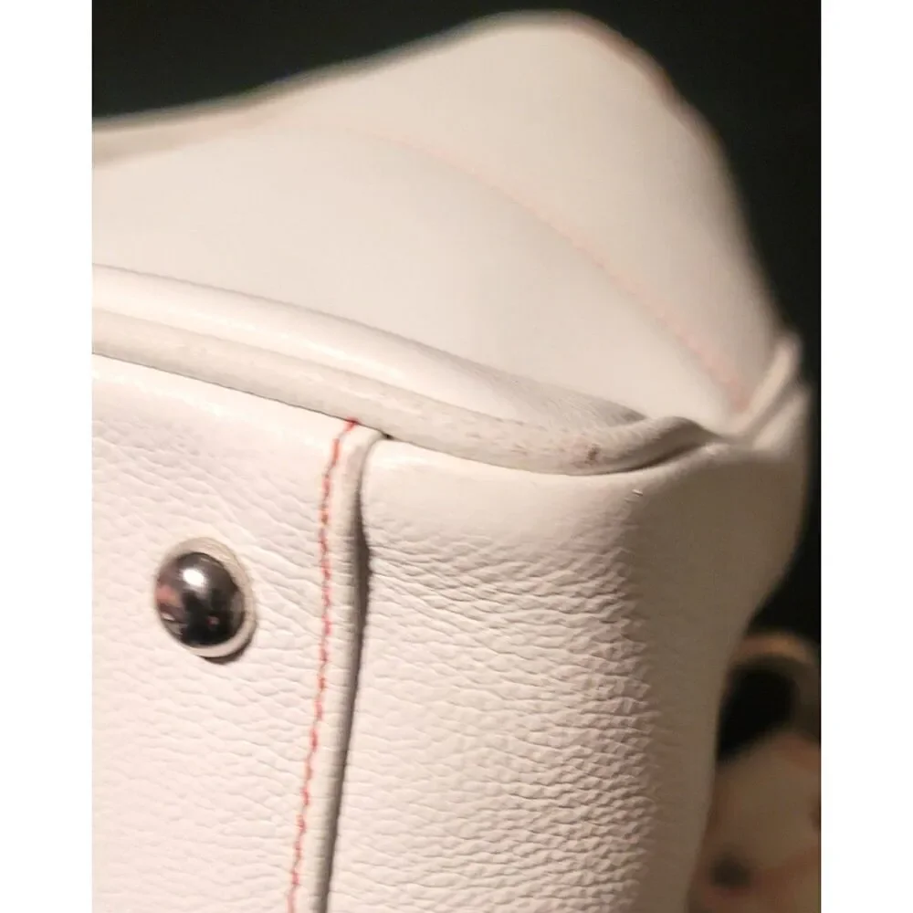 MCM White Leather Shoulder Bag with Red Stitching